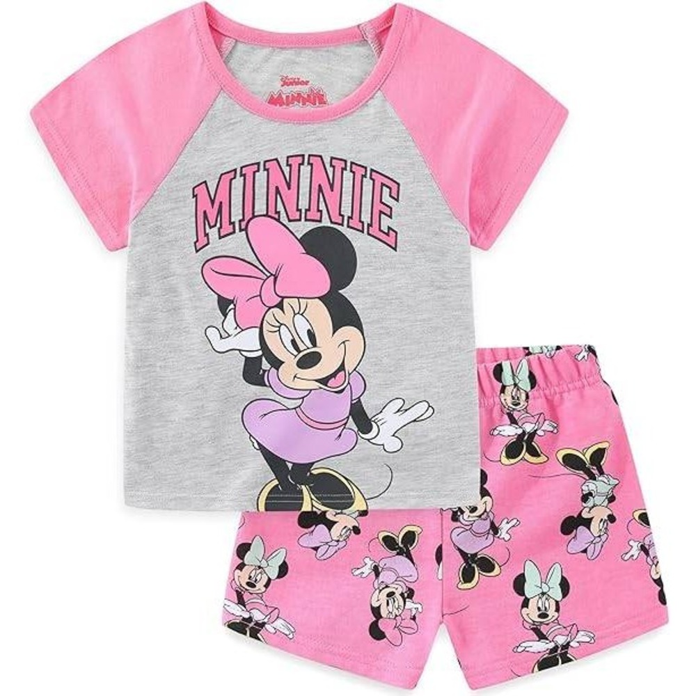 NWT, Disney, Minnie‎ Mouse T-shirt and Shorts Set Girls Pink Gray Size 2T